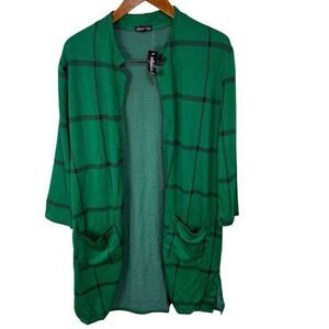 Olivia Blu Women’s Cardigan Sweater sz M Mid Knee Plaid NEW # F466